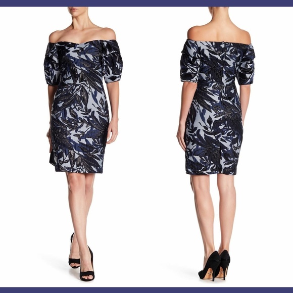 NEW! Alton Gray Off-the-Shoulder‎ Jacquard Patterned Dress [ SZ 4 ] - Picture 1 of 3